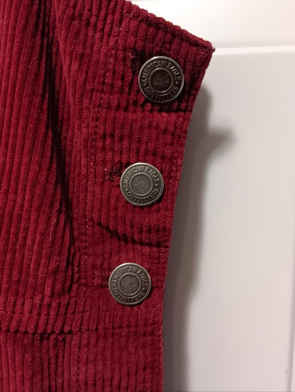 American Eagle Burgundy L Corduroy Pinafore Overall Mini Dress Academia Preppy - Picture 3 of 9
